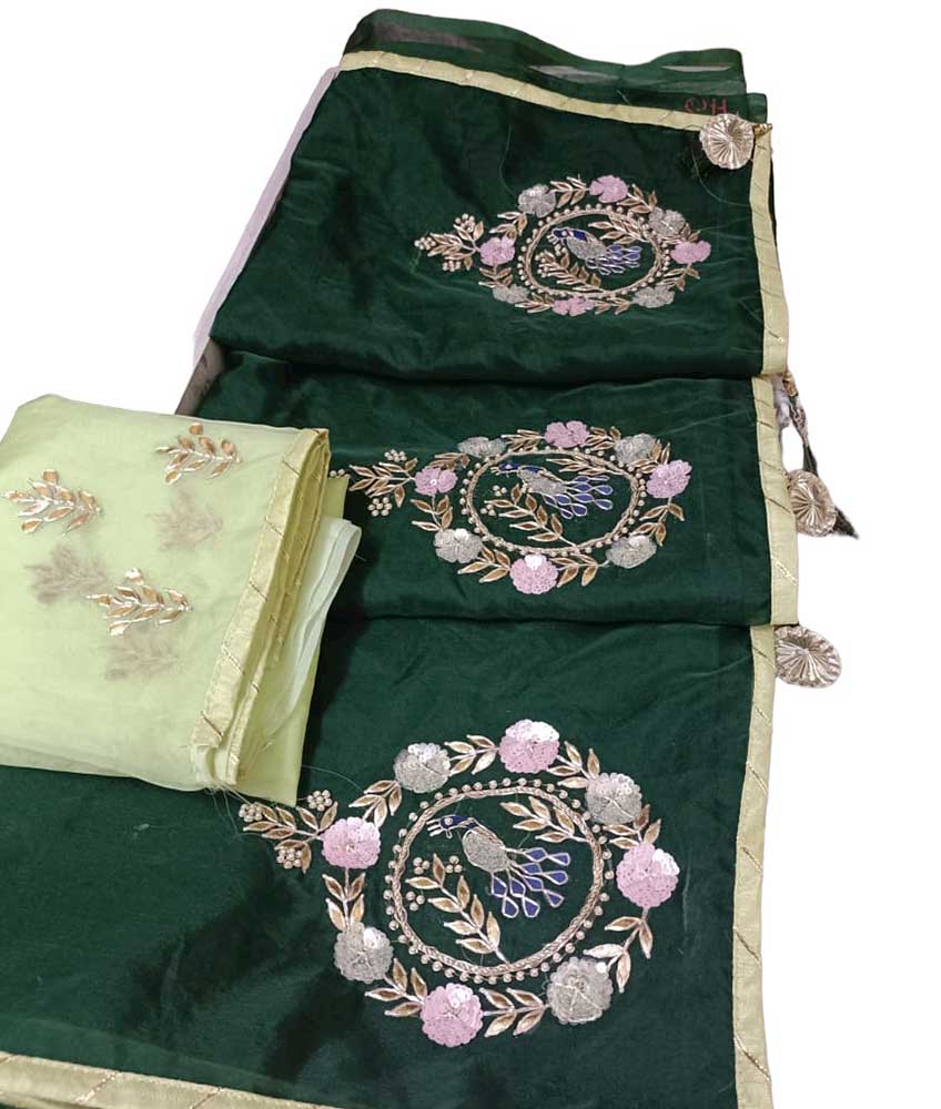 Green Gota And Zardozi Work Organza Saree - Luxurion World