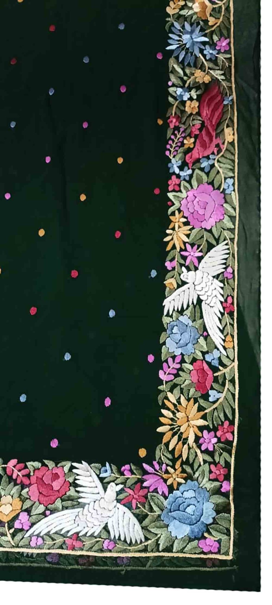 Green Hand Embroidered Parsi Gara Crepe Floral And Bird Design Saree - Luxurion World