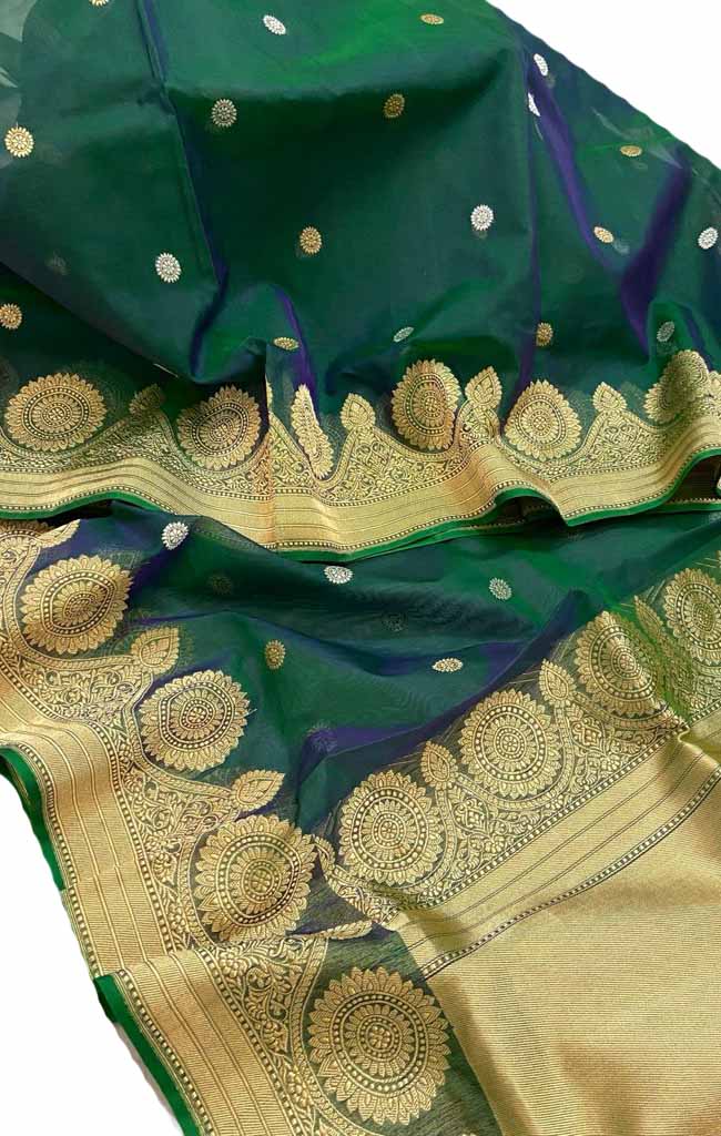 Green Handloom Banarasi Kora Organza Silk Saree - Luxurion World