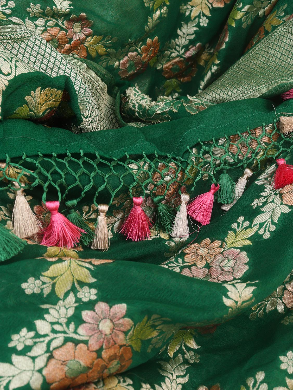 Green Handloom Banarasi Pure Georgette Brush Dye Dupatta - Luxurion World