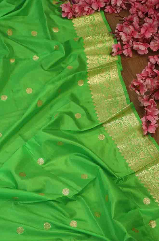 Green Handloom Banarasi Pure Katan Silk Dupatta - Luxurion World