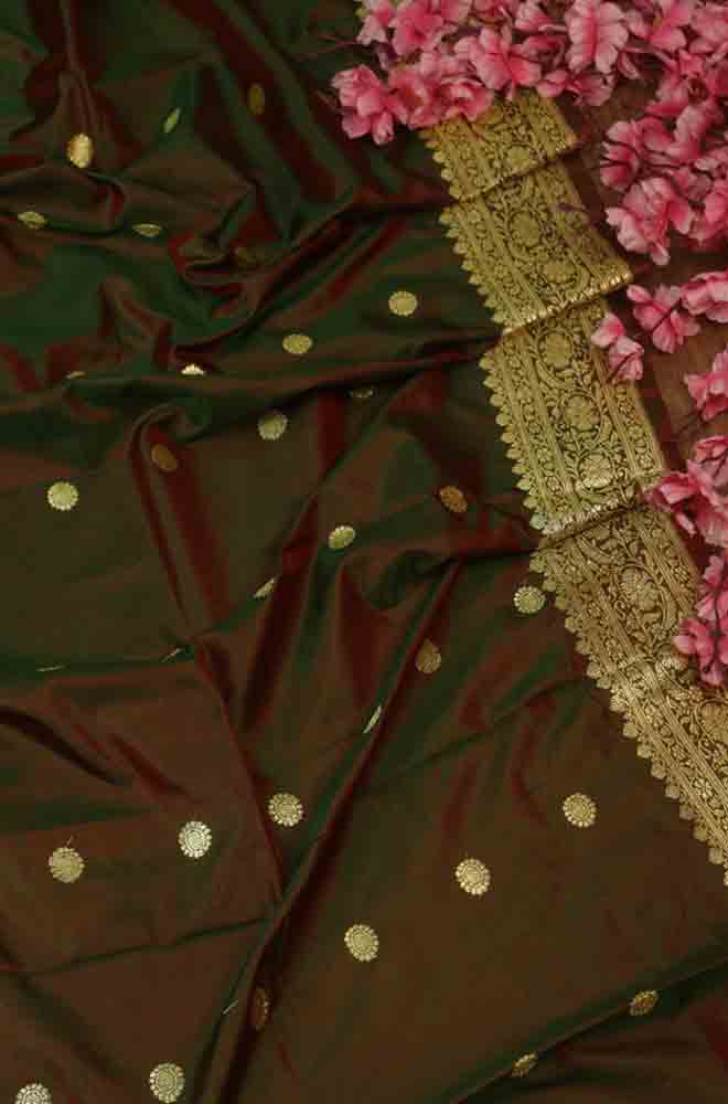 Green Handloom Banarasi Pure Katan Silk Dupatta - Luxurion World