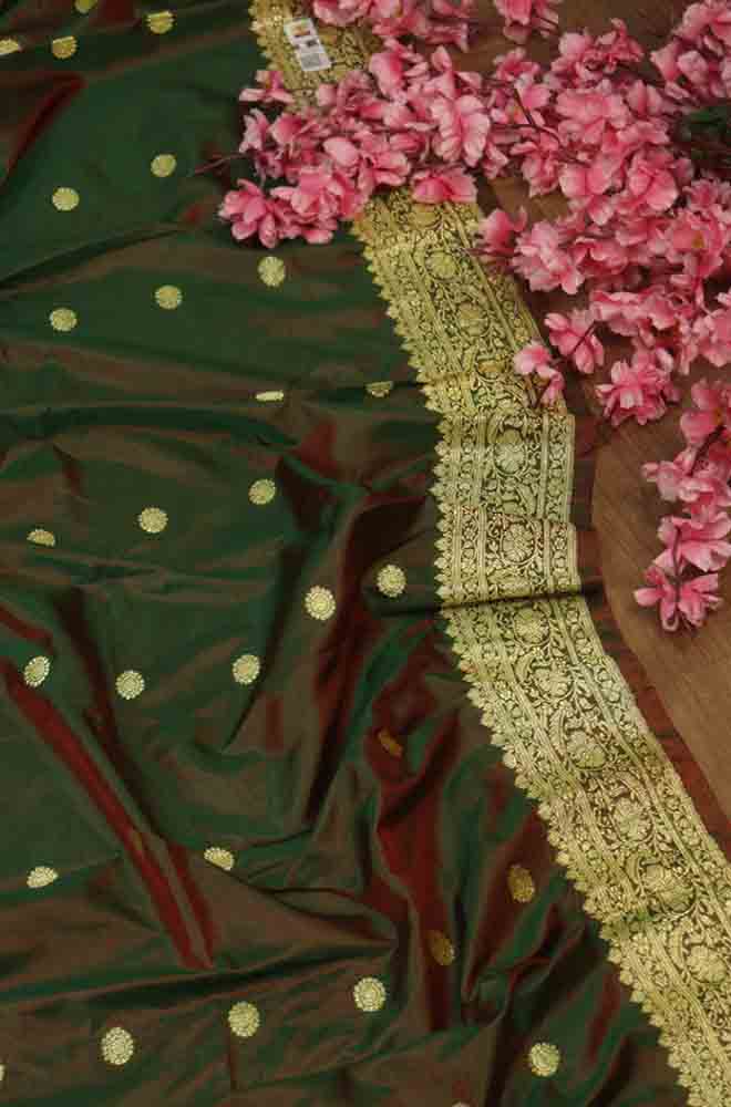 Green Handloom Banarasi Pure Katan Silk Dupatta - Luxurion World
