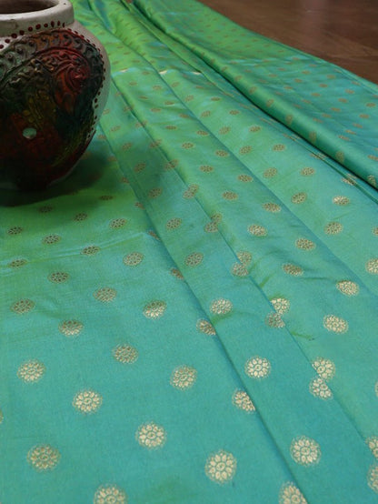 Green Handloom Banarasi Pure Katan Silk Fabric (1Mtr) - Luxurion World