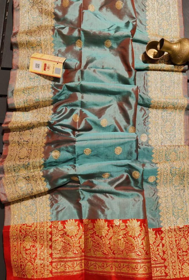 Green Handloom Banarasi Pure Katan Silk Kadwa Dupatta - Luxurion World