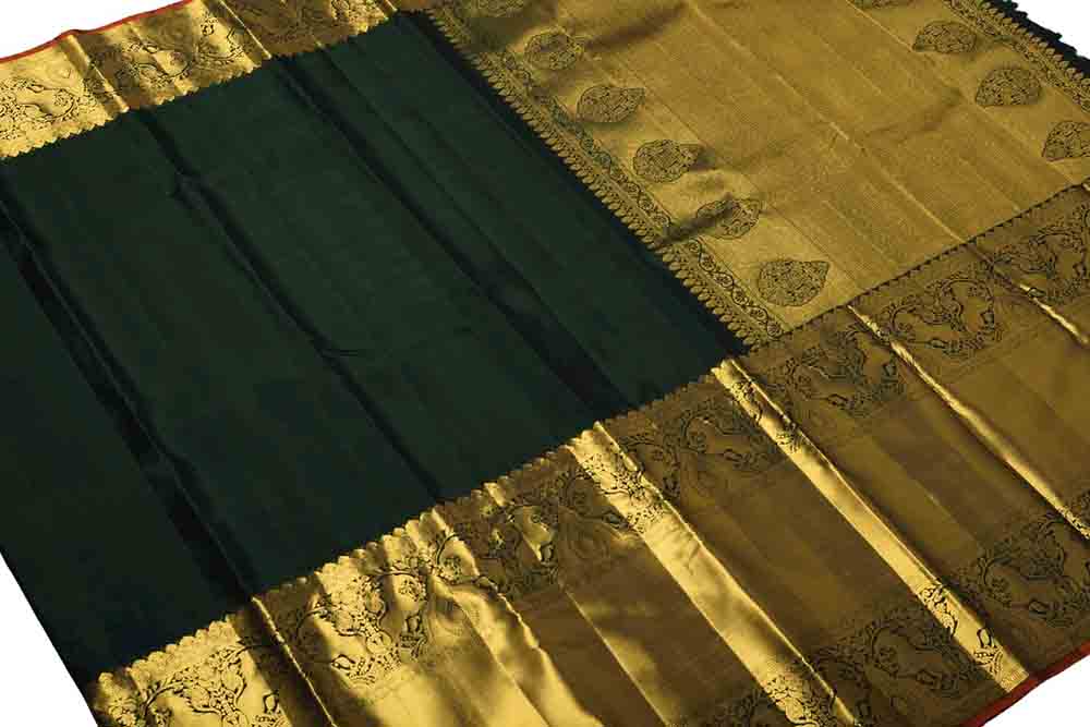 Green Handloom Kanjeevaram Pure Silk Saree - Luxurion World