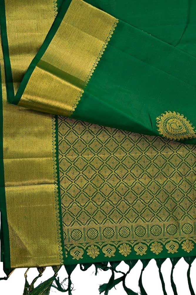 Green Handloom Kanjeevaram Pure Silk Saree - Luxurion World