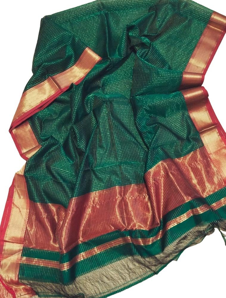 Green Handloom Maheshwari Silk Cotton Dupatta - Luxurion World