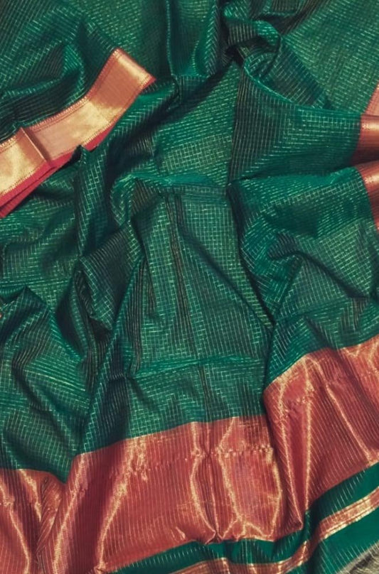 Green Handloom Maheshwari Silk Cotton Dupatta - Luxurion World