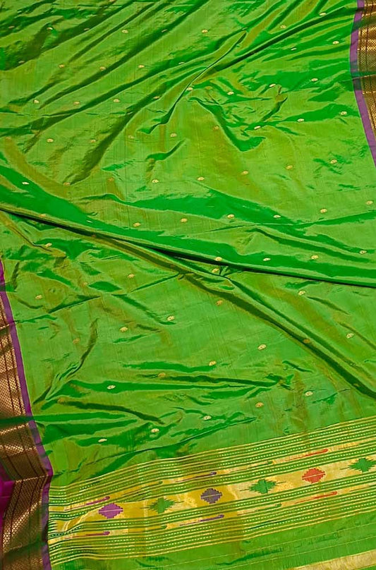 Green Handloom Paithani Pure Silk Dupatta - Luxurion World