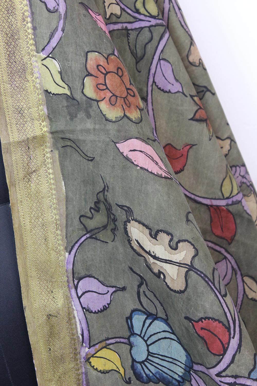 Green Pen Kalamkari Pure Silk Dupatta - Luxurion World