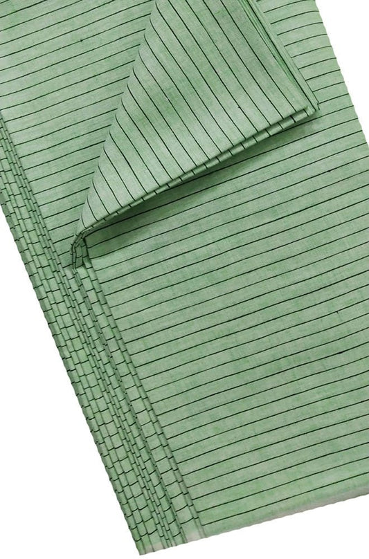 Green Pure Linen Stripes Design Fabric ( 1 Mtr ) - Luxurion World