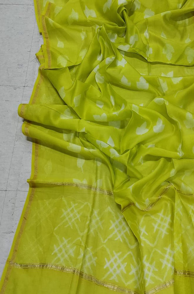 Green Shibori Cotton Silk Dupatta - Luxurion World