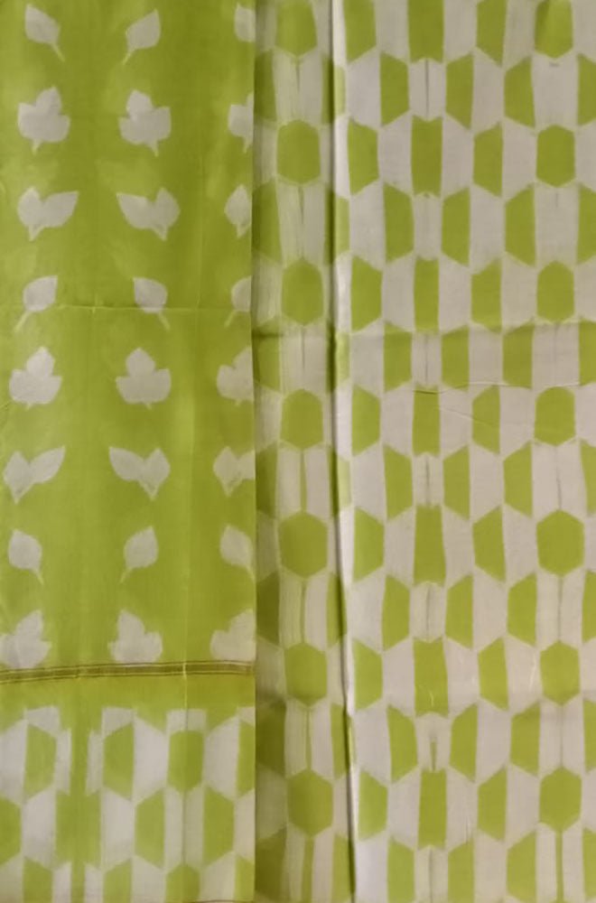 Green Shibori Cotton Silk Two Piece Unstitched Suit Set - Luxurion World