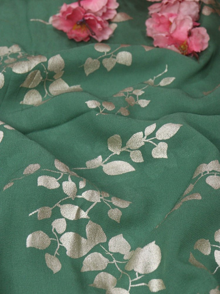 Green Trendy Foil Print Georgette Fabric (1 mtr) - Luxurion World