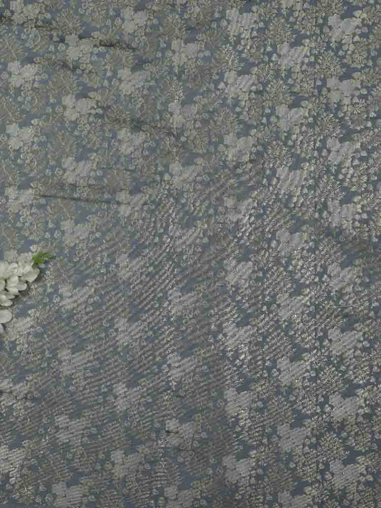 Grey Banarasi Brocade Silk Fabric ( 1 Mtr ) - Luxurion World
