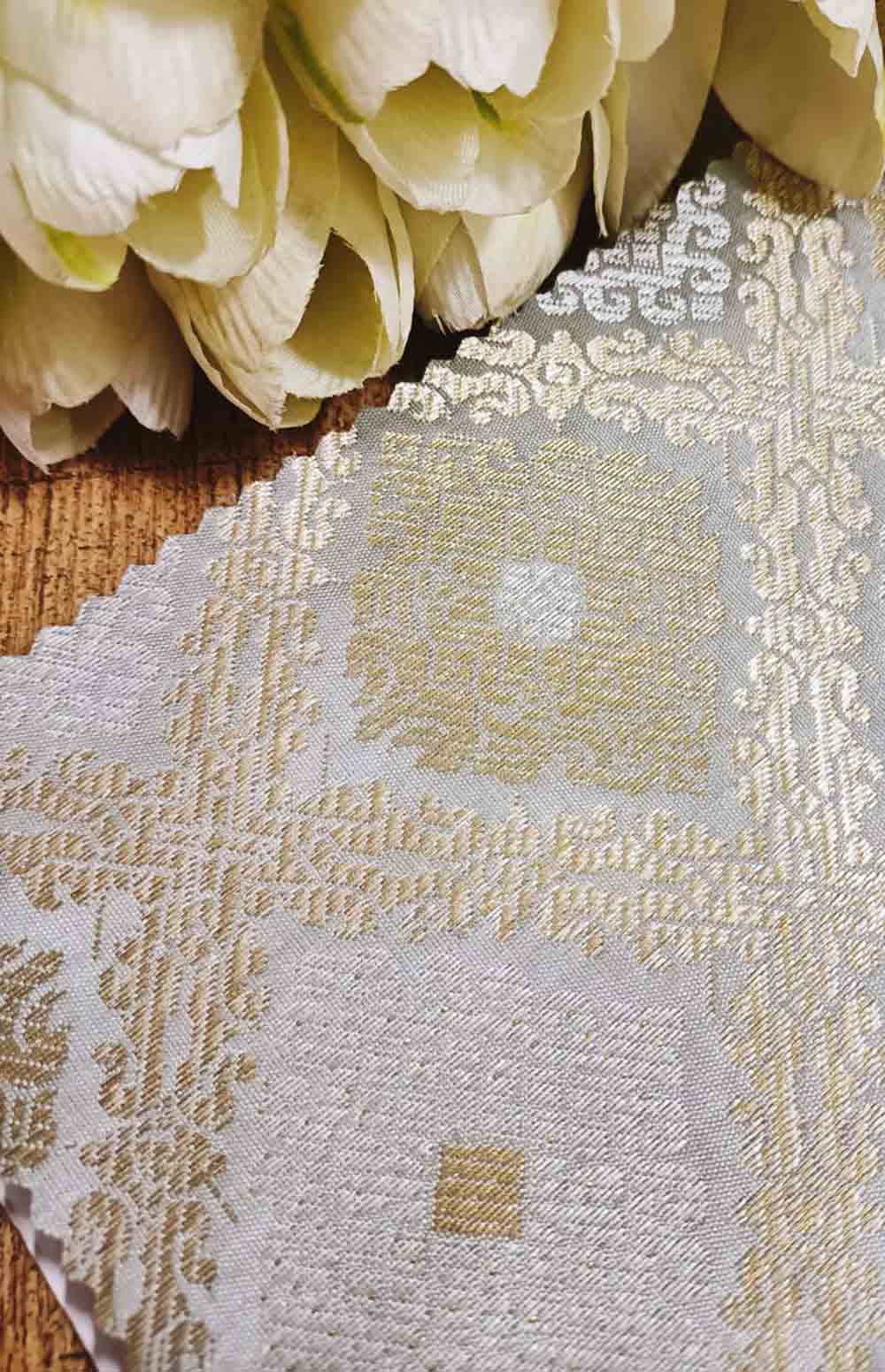 Grey Banarasi Silk Fabric ( 1 Mtr ) - Luxurion World