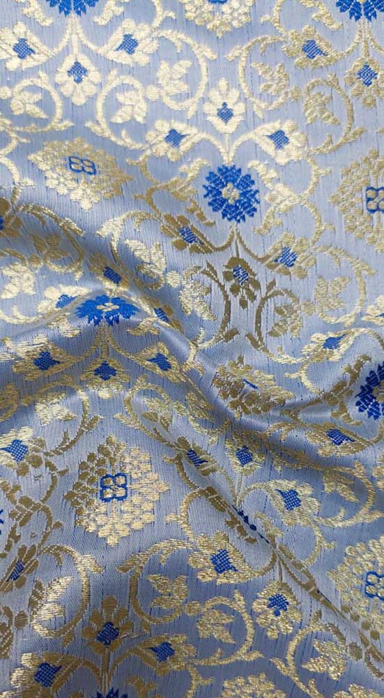 Grey Brocade Banarasi Silk Fabric ( 1 Mtr ) - Luxurion World