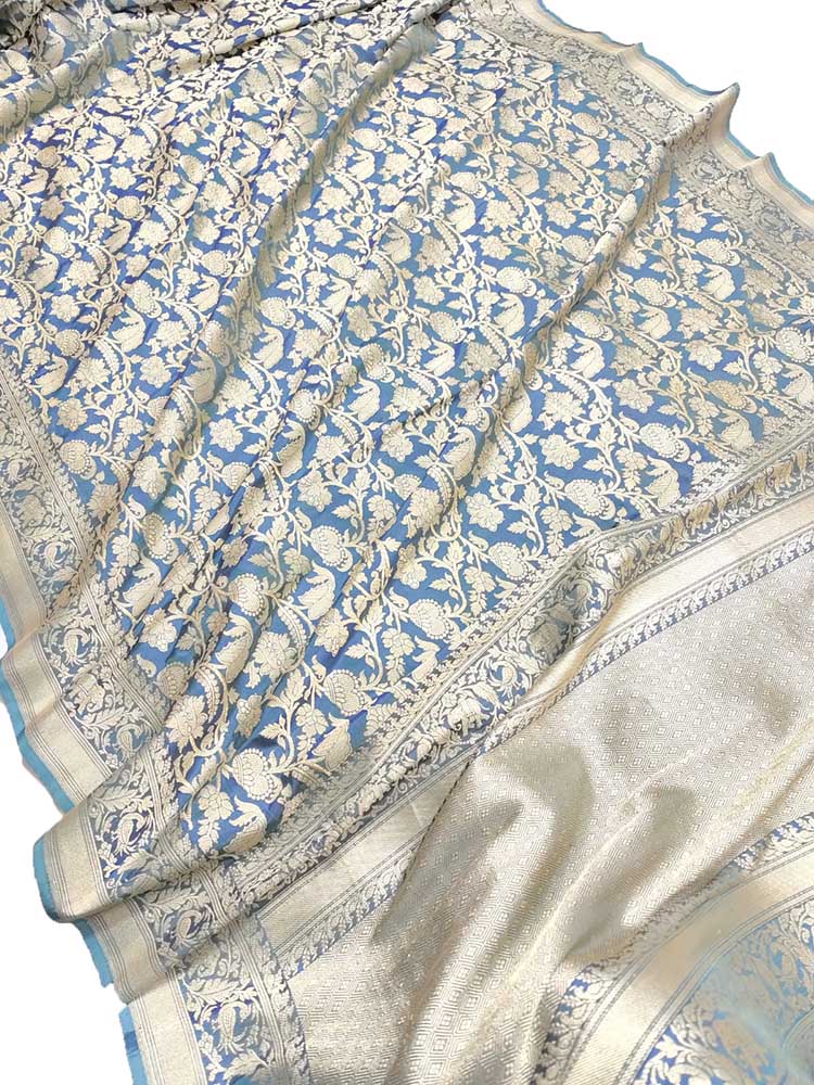 Grey Handloom Banarasi Pure Katan Silk Saree - Luxurion World