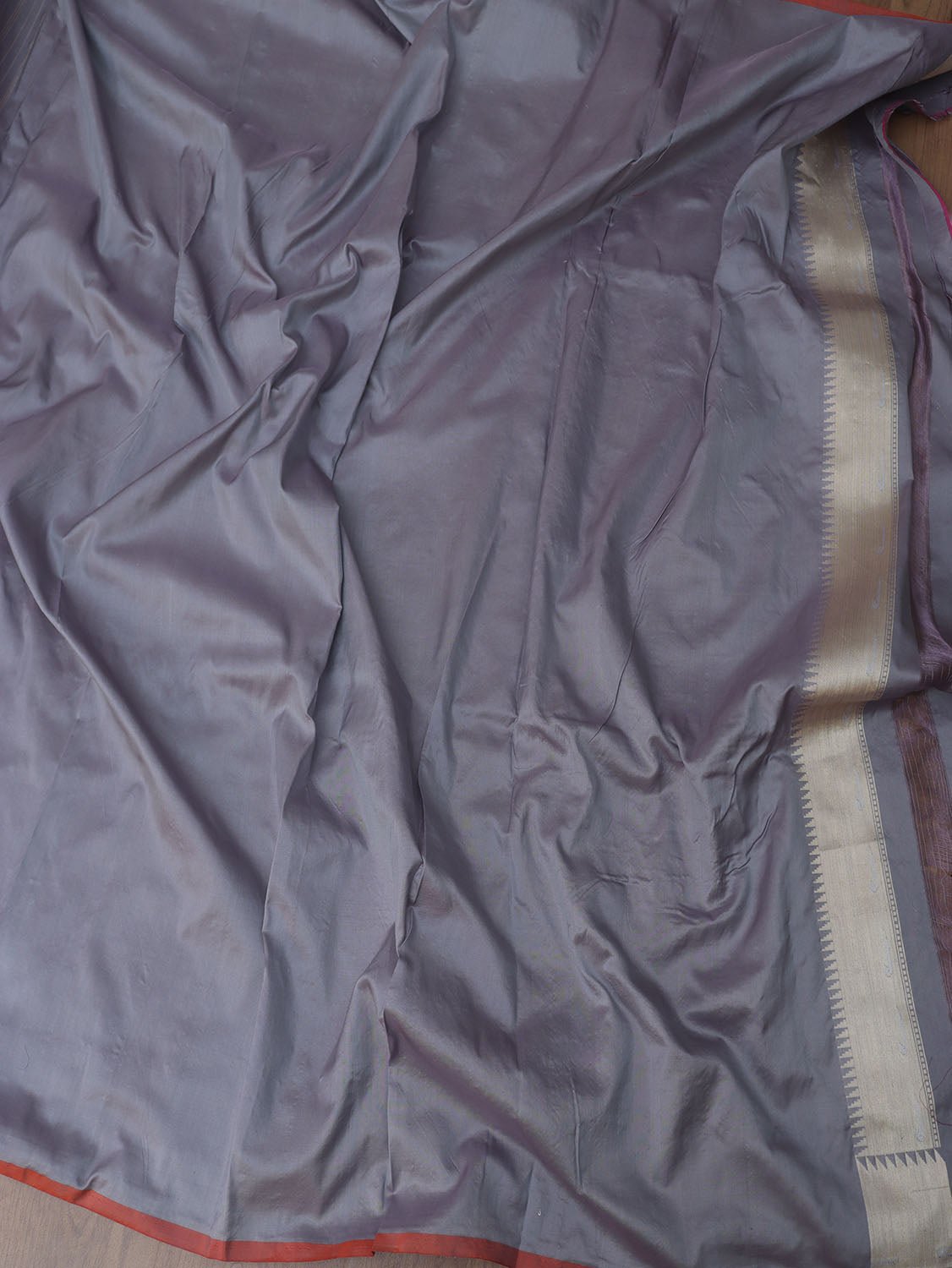 Stunning Grey Handloom Banarasi Katan Silk Saree - Pure Elegance - Luxurion World