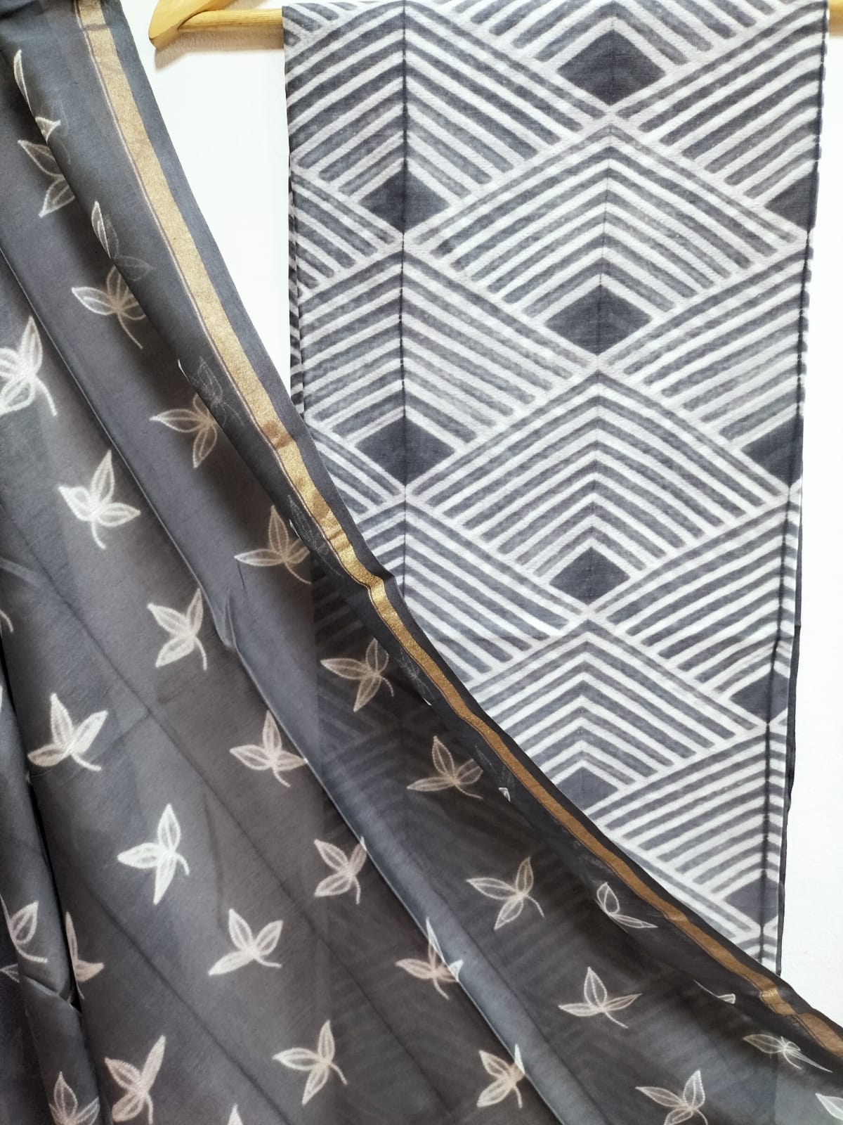 Grey Shibori Cotton Silk Two Piece Unstitched Suit Set - Luxurion World