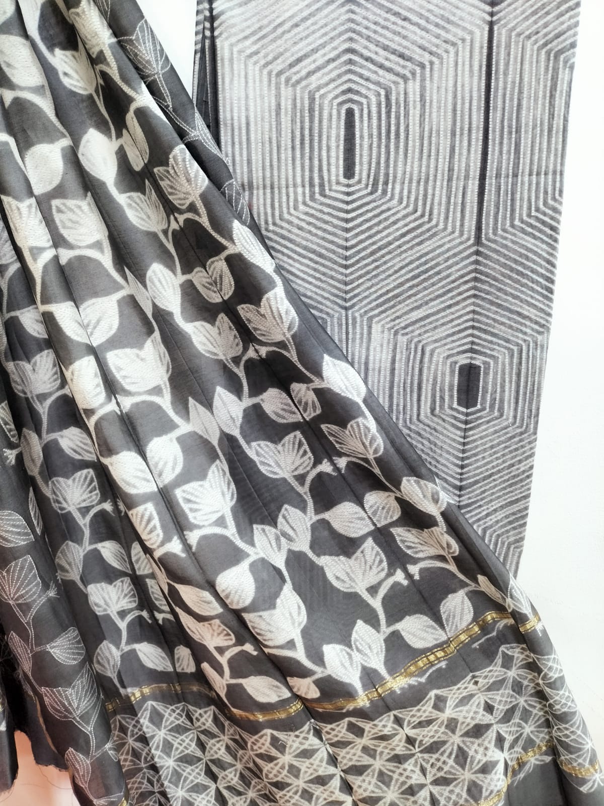 Grey Shibori Cotton Silk Two Piece Unstitched Suit Set - Luxurion World