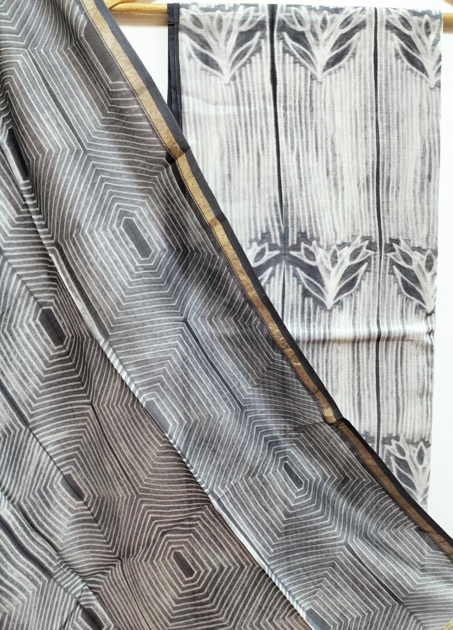 Grey Shibori Cotton Silk Two Piece Unstitched Suit Set - Luxurion World