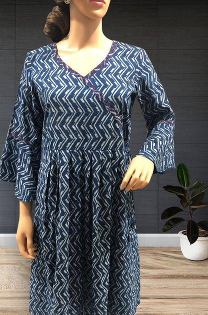 Indigo Cotton Angrakha Style Stitched Kurta - Luxurion World