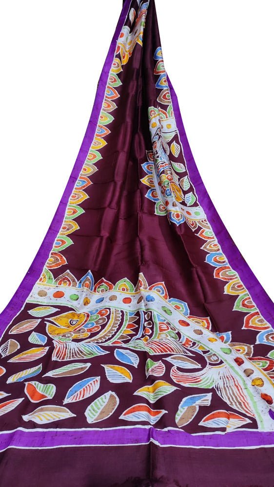 Maroon Hand Batik Silk Saree - Luxurion World