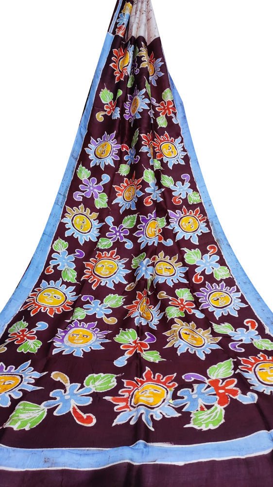 Maroon Hand Batik Silk Saree - Luxurion World