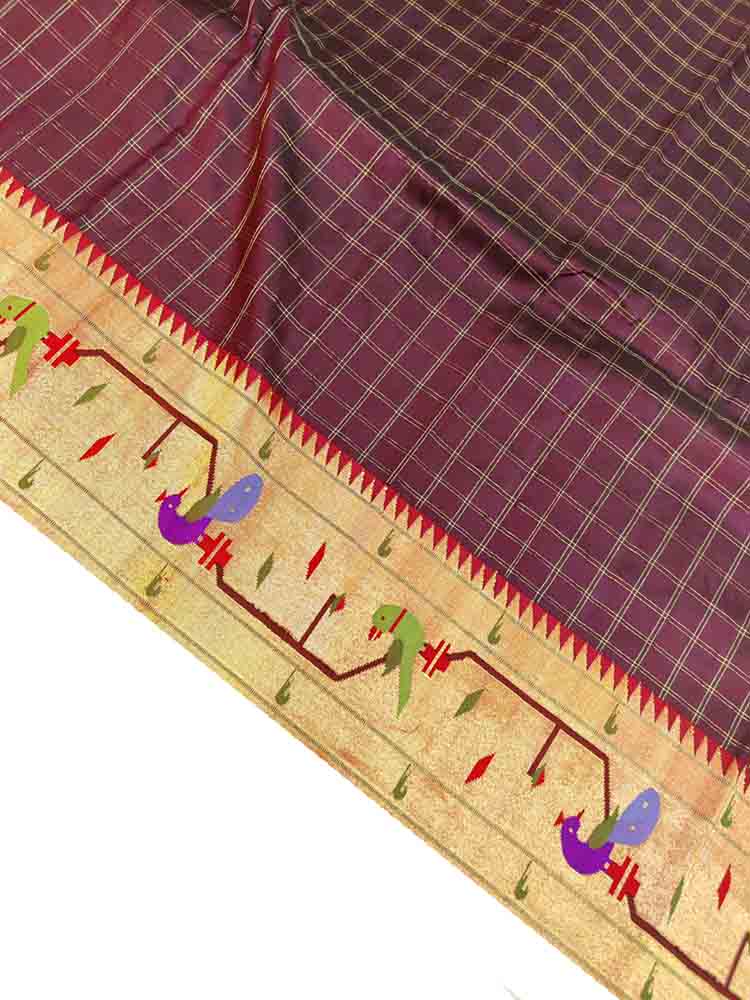 Maroon Handloom Paithani Pure Silk Saree - Luxurion World