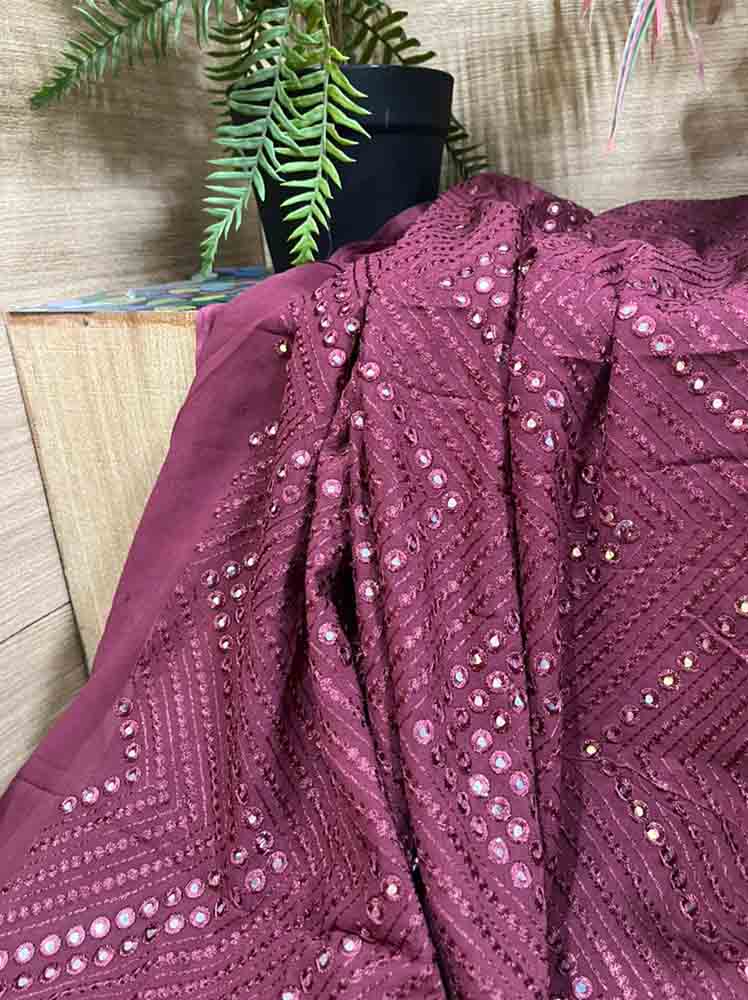 Maroon Trendy Georgette Foil Mirror Work Fabric ( 1 Mtr ) - Luxurion World
