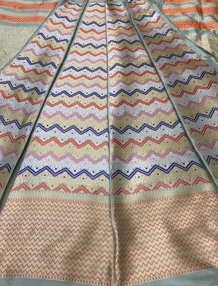 Multicolor Banarasi Pure Katan Silk Unstitched Lehenga Set - Luxurion World