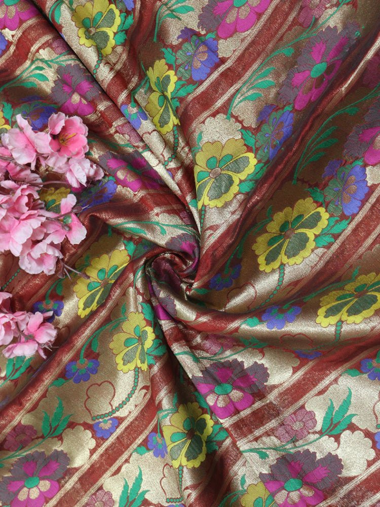 Multicolor Banarasi Silk Fabric ( 1 Mtr) - Luxurion World