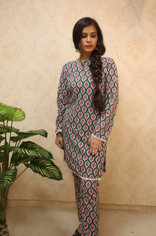Multicolor Cotton Block Printed Short Suit with Straight Pant - Luxurion World