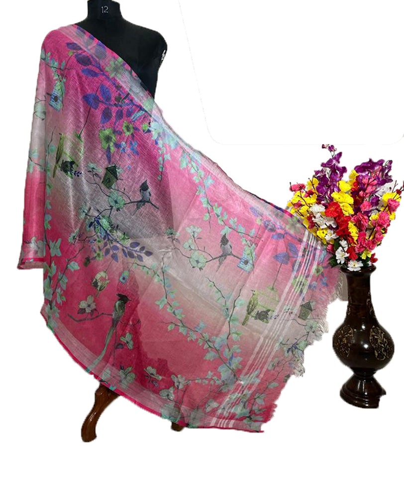 Multicolor Digital Printed Linen Dupatta - Luxurion World