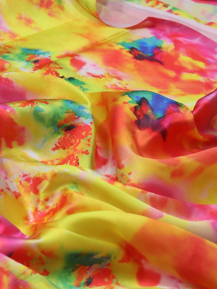 Multicolor Digital Printed Tie & Dye Satin Silk Fabric ( 1 Mtr ) - Luxurion World