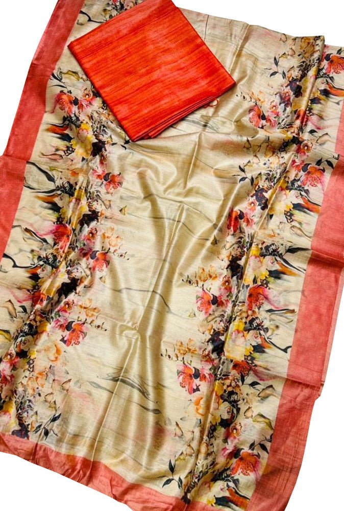 Multicolor Digital Printed Tussar Silk Two Piece Unstitched Suit Set - Luxurion World