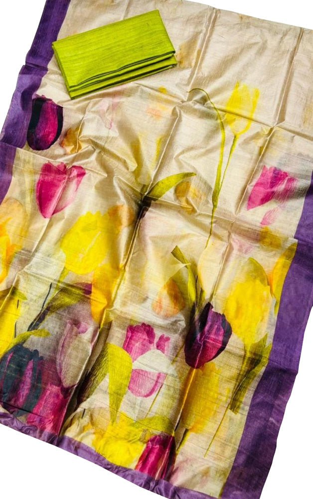 Multicolor Digital Printed Tussar Silk Two Piece Unstitched Suit Set - Luxurion World