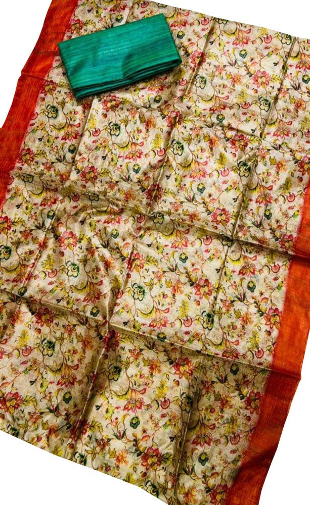 Multicolor Digital Printed Tussar Silk Two Piece Unstitched Suit Set - Luxurion World