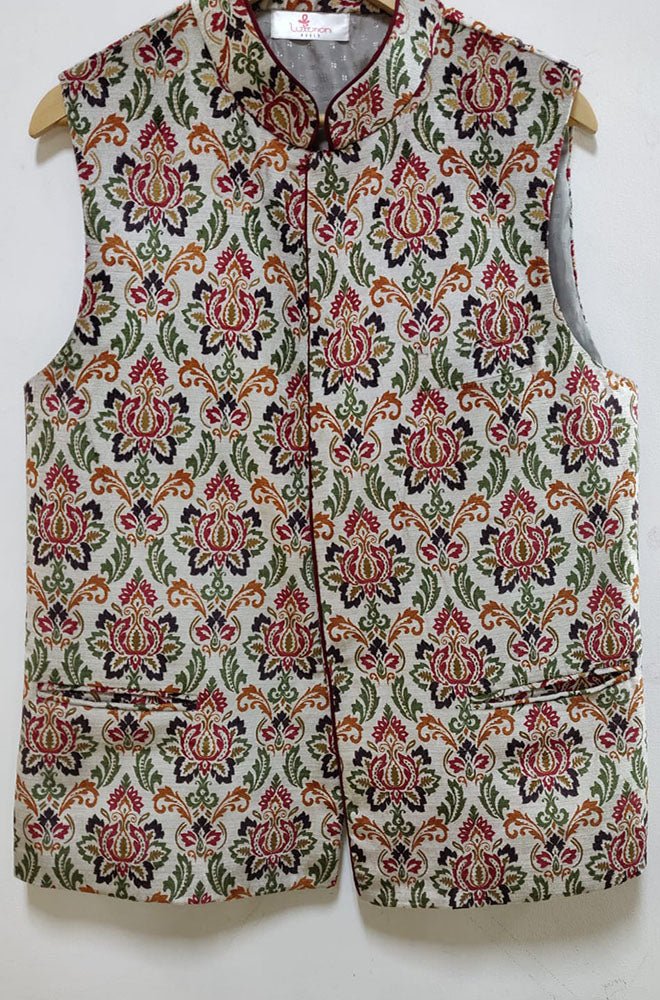 Multicolor Digital Printed Velvet Nehru Jacket - Luxurion World