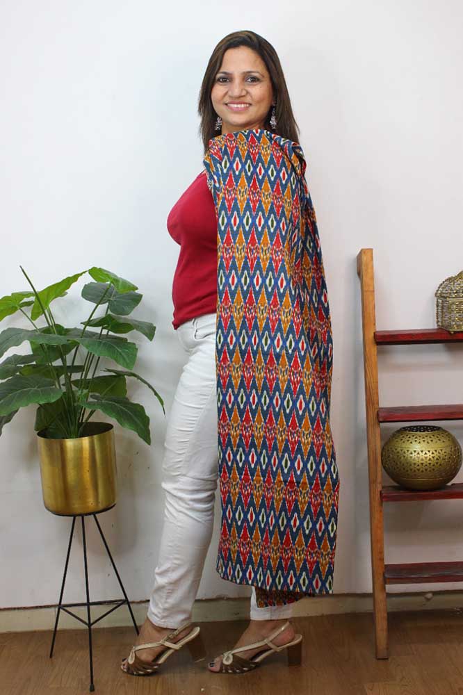 Multicolor Double Ikat Pure Cotton Reversible Long Jacket - Luxurion World