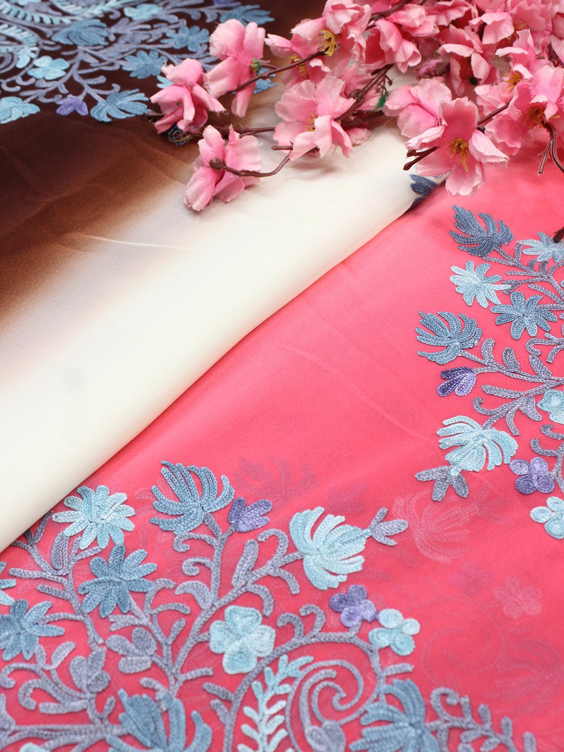 Multicolor Embroidered Kashmiri Aari Work Georgette Saree - Luxurion World