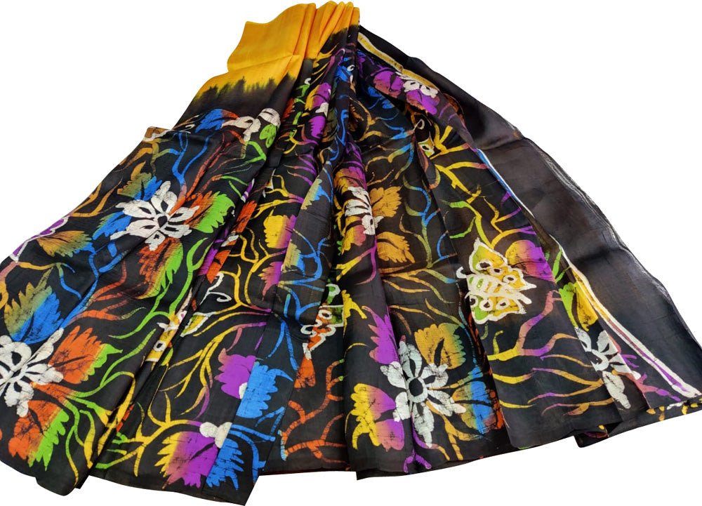 Multicolor Hand Batik Pure Bishnupuri Silk Saree - Luxurion World
