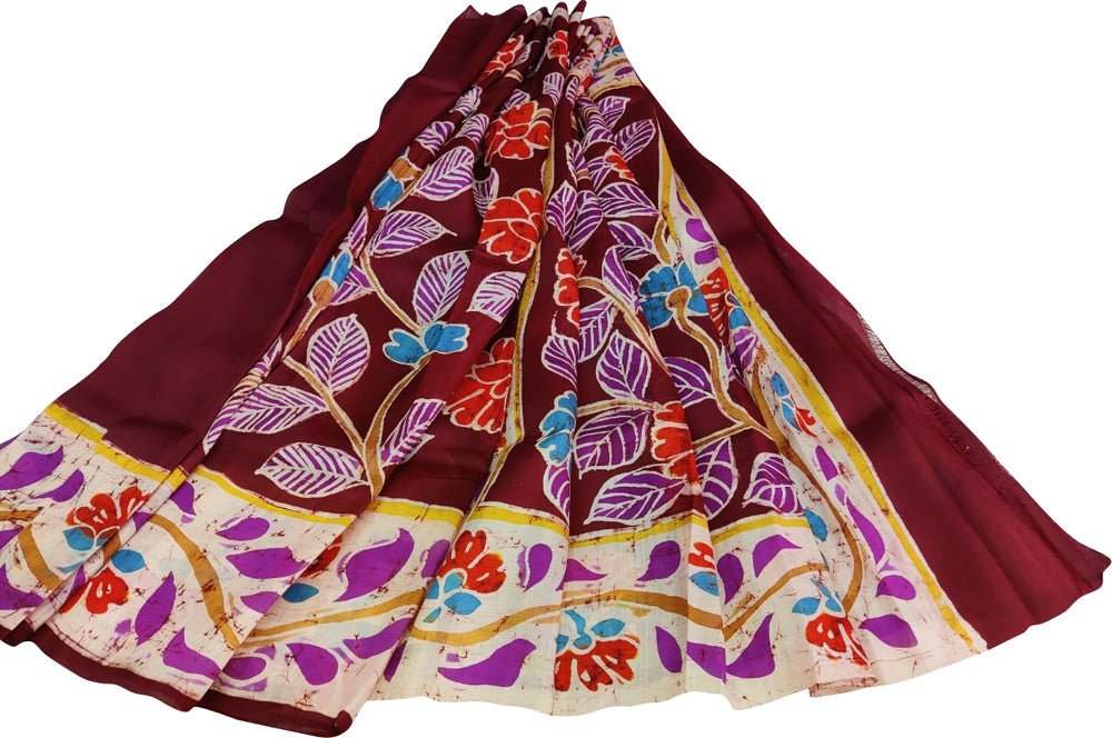 Multicolor Hand Batik Pure Bishnupuri Silk Saree - Luxurion World