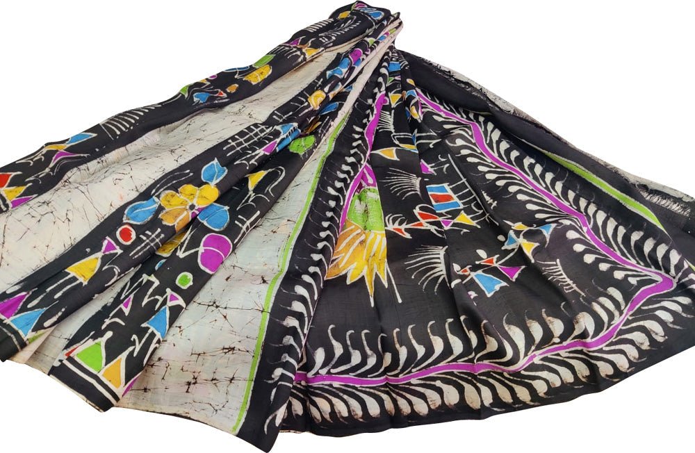Multicolor Hand Batik Pure Bishnupuri Silk Saree - Luxurion World