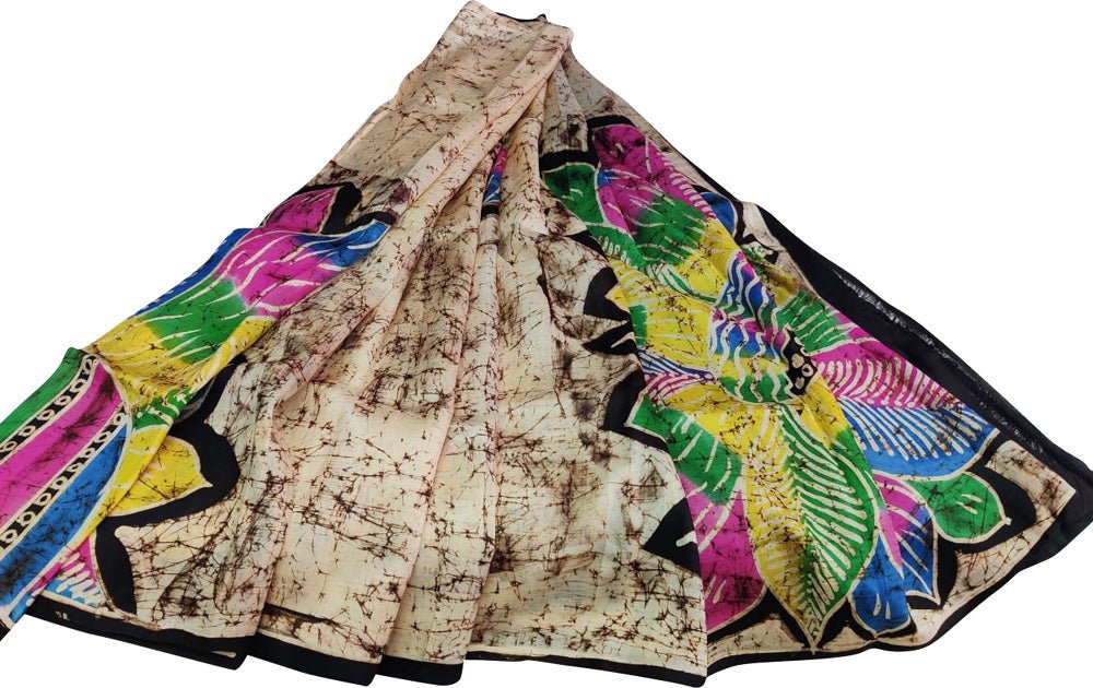 Multicolor Hand Batik Pure Bishnupuri Silk Saree - Luxurion World