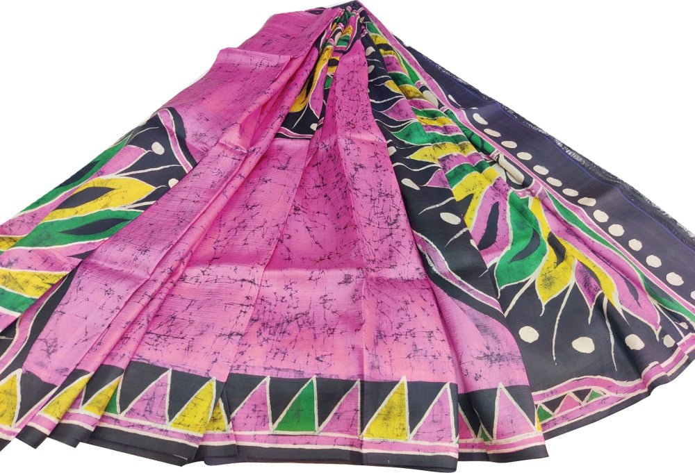 Multicolor Hand Batik Pure Bishnupuri Silk Saree - Luxurion World