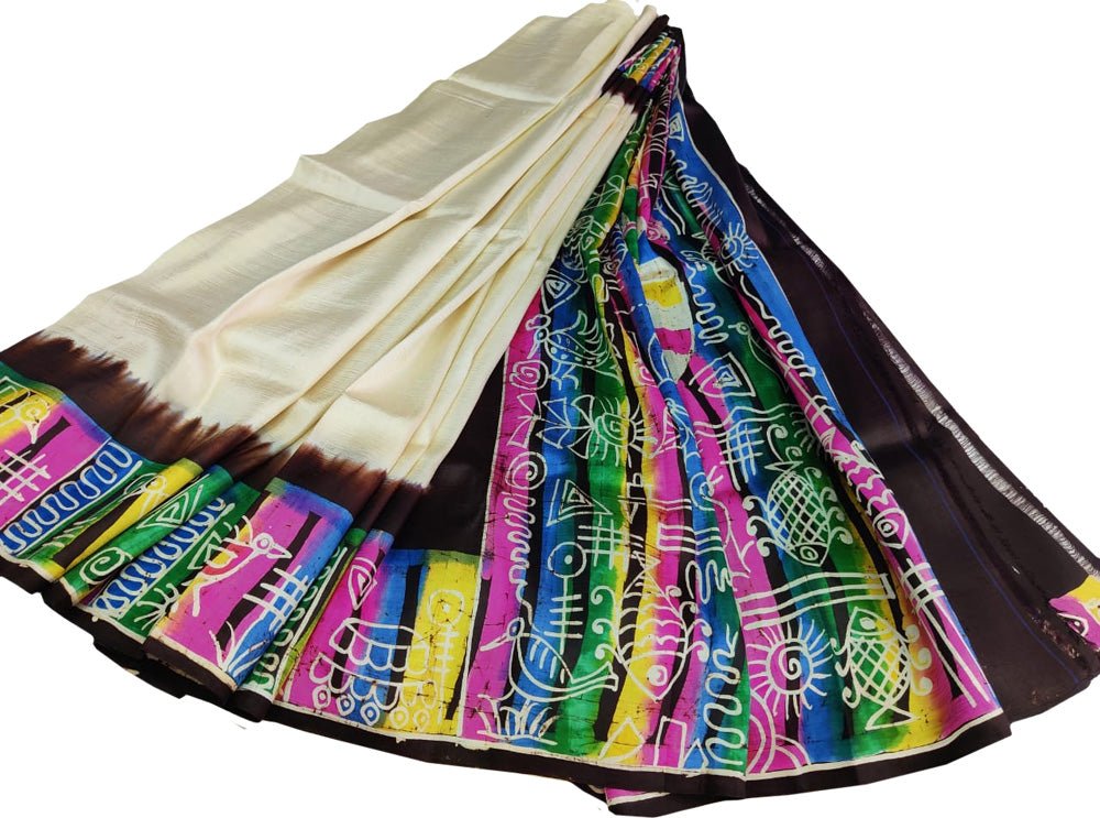 Multicolor Hand Batik Pure Bishnupuri Silk Saree - Luxurion World