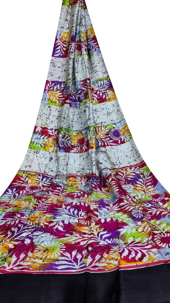 Multicolor Hand Batik Silk Saree - Luxurion World
